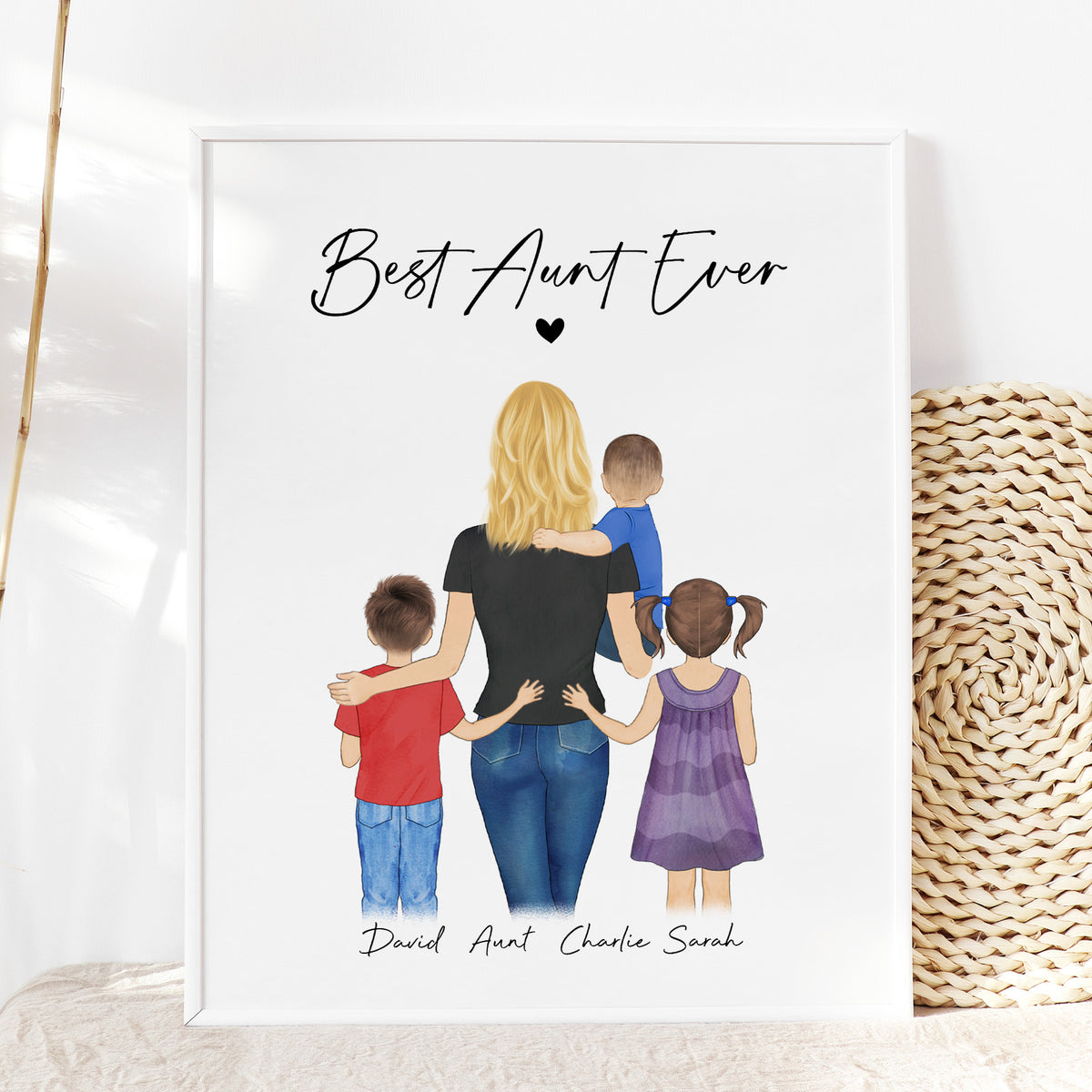 Custom Aunt with Niece & Nephew Portrait | Gift for Auntie