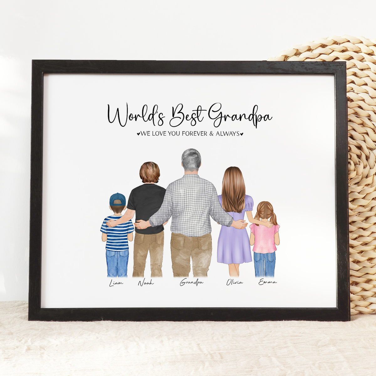 Custom Grandfather & Grandkids Portrait | Grandpa Gift