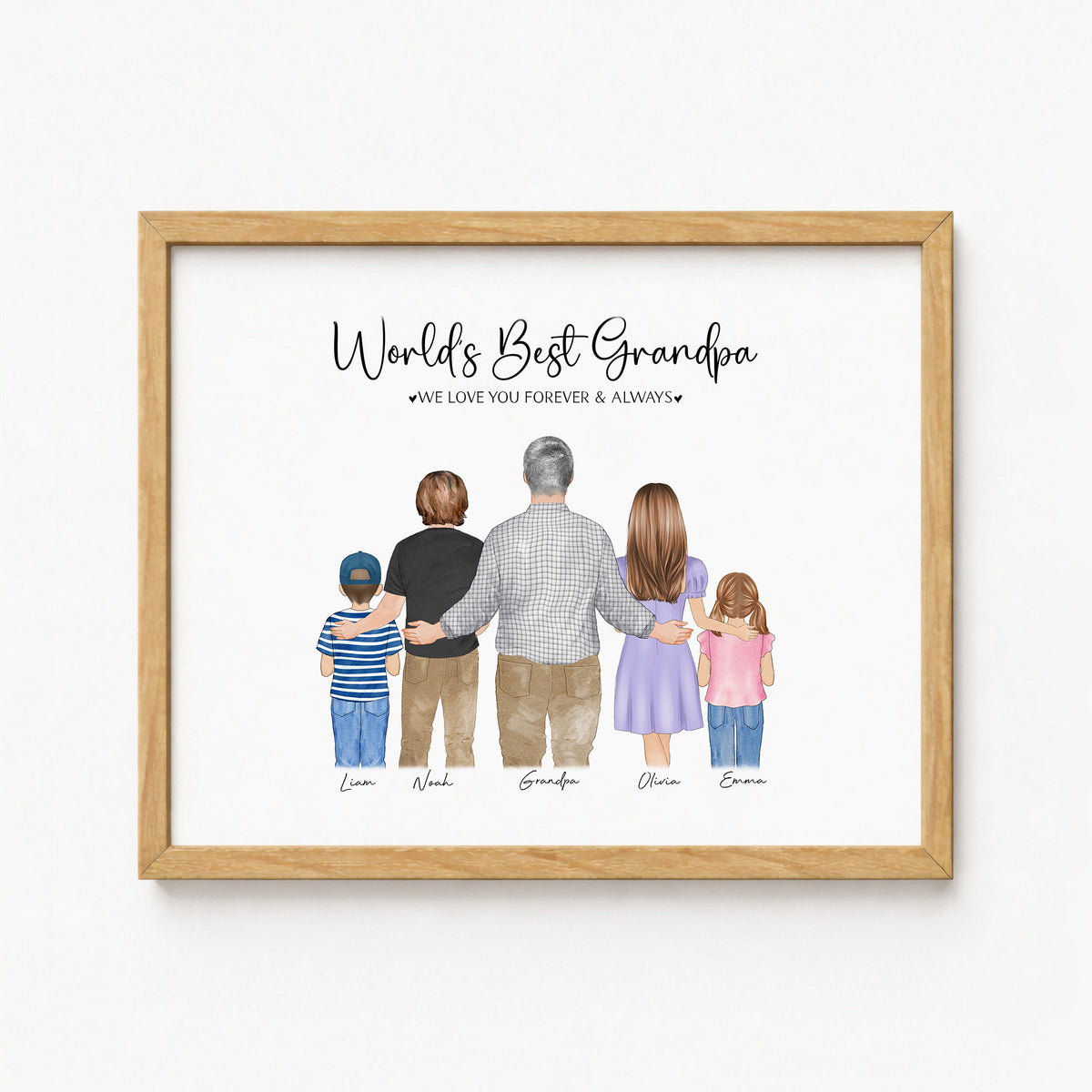 Custom Grandfather & Grandkids Portrait | Grandpa Gift