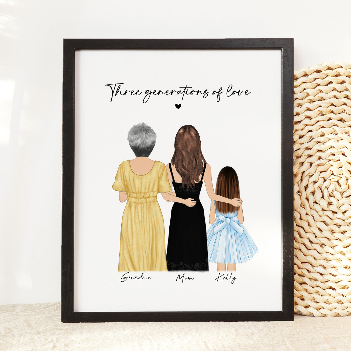 Three Generations Portrait | Grandma, Mother & Daughter Gift