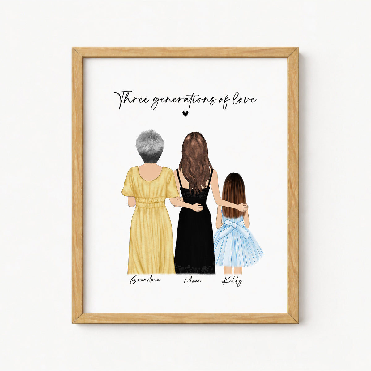Three Generations Portrait | Grandma, Mother & Daughter Gift