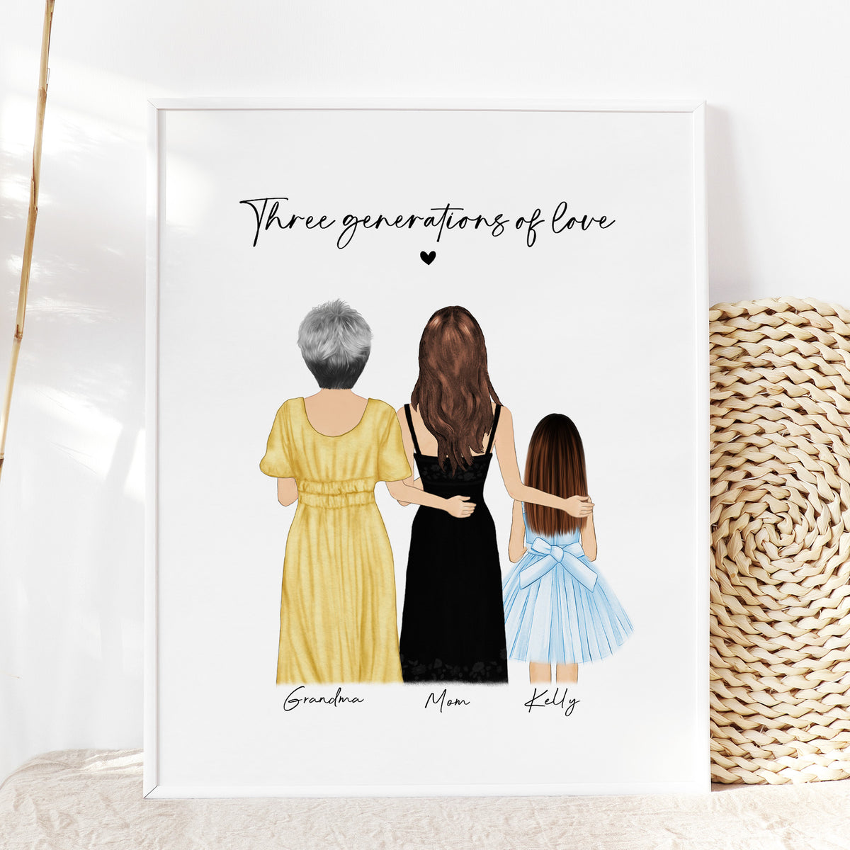 Three Generations Portrait | Grandma, Mother & Daughter Gift