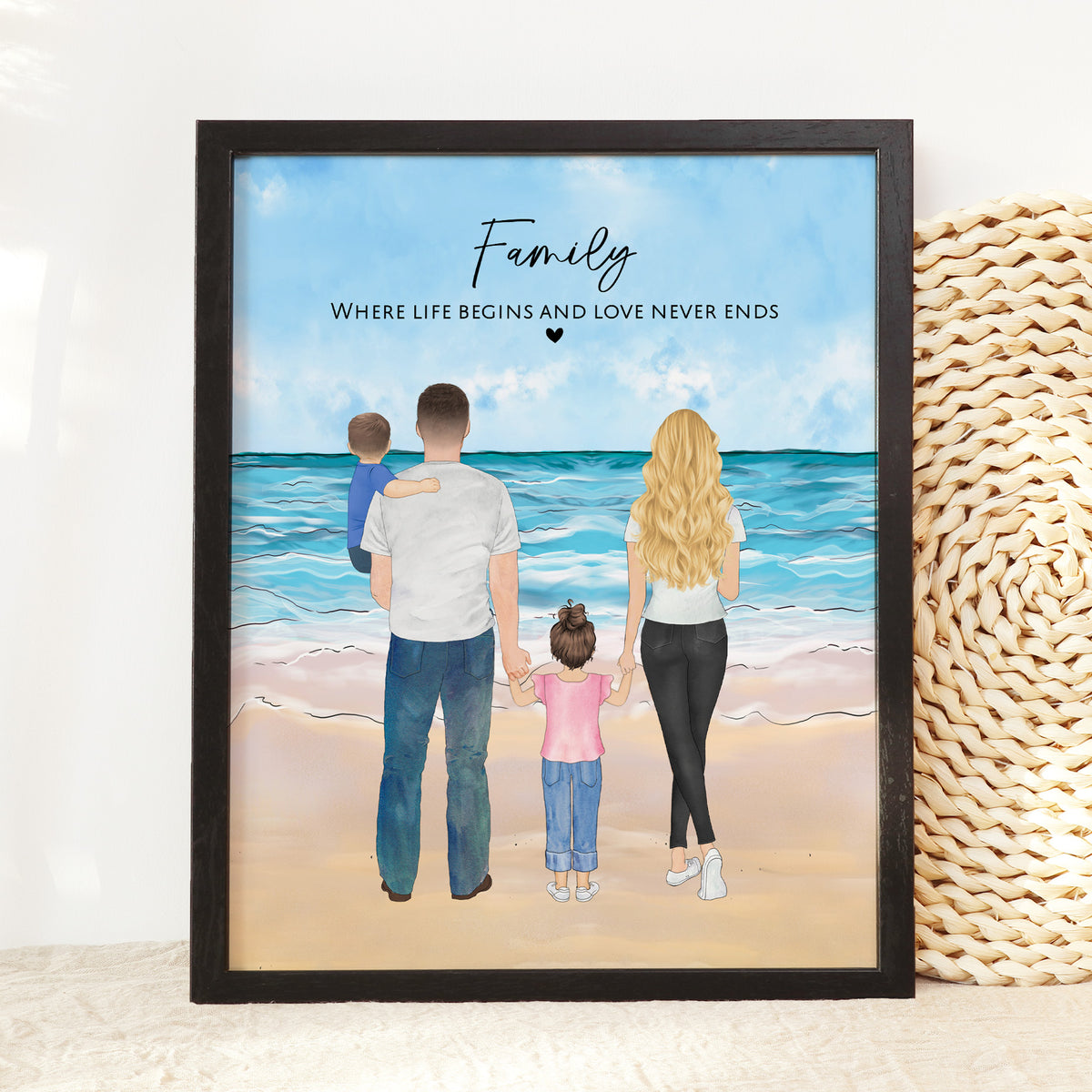 Custom Family Beach Portrait | Summer Seaside Wall Art Gift