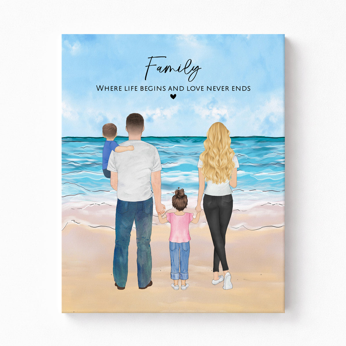 Custom Family Beach Portrait | Summer Seaside Wall Art Gift