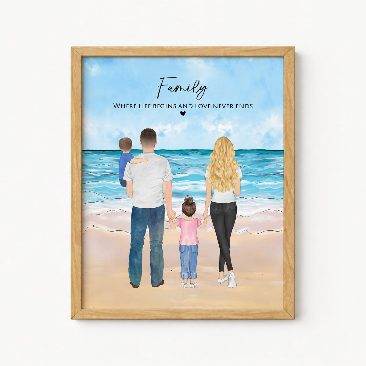 Custom Family Beach Portrait | Summer Seaside Wall Art Gift