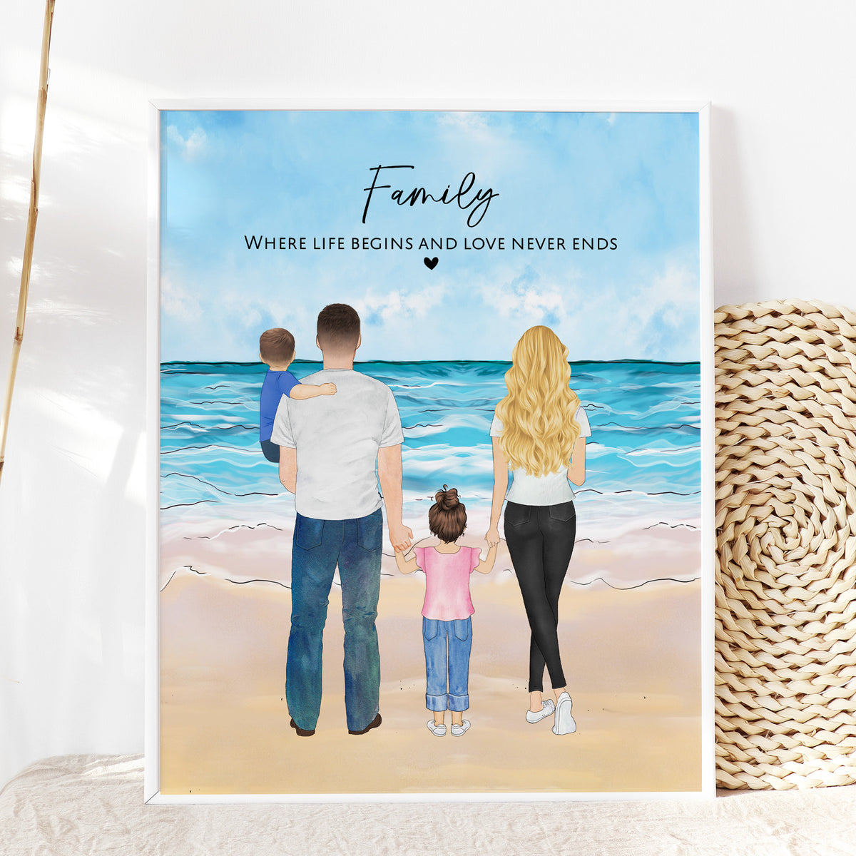 Custom Family Beach Portrait | Summer Seaside Wall Art Gift