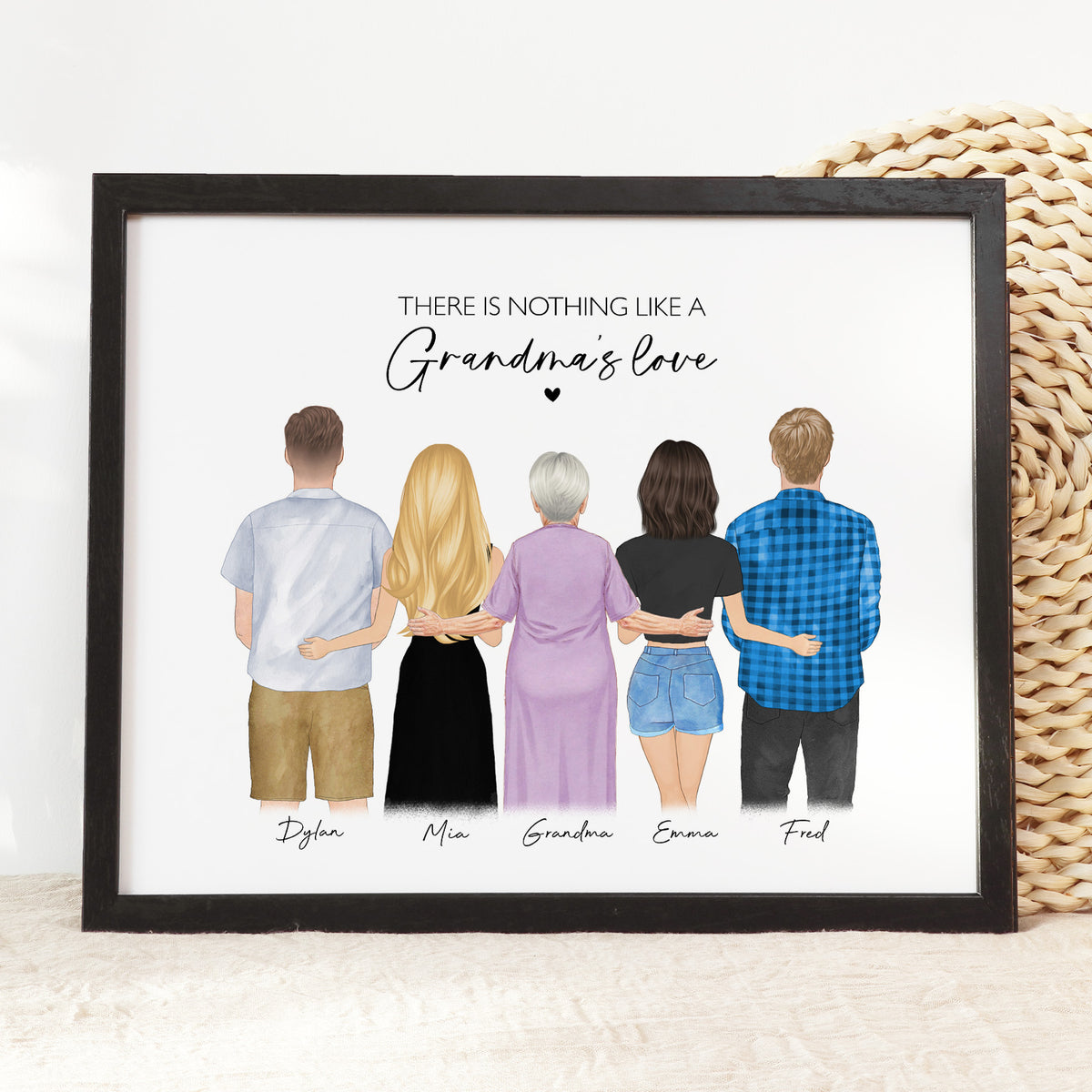 Custom Standing Grandma & Grandkids Portrait | Gift for Grandma