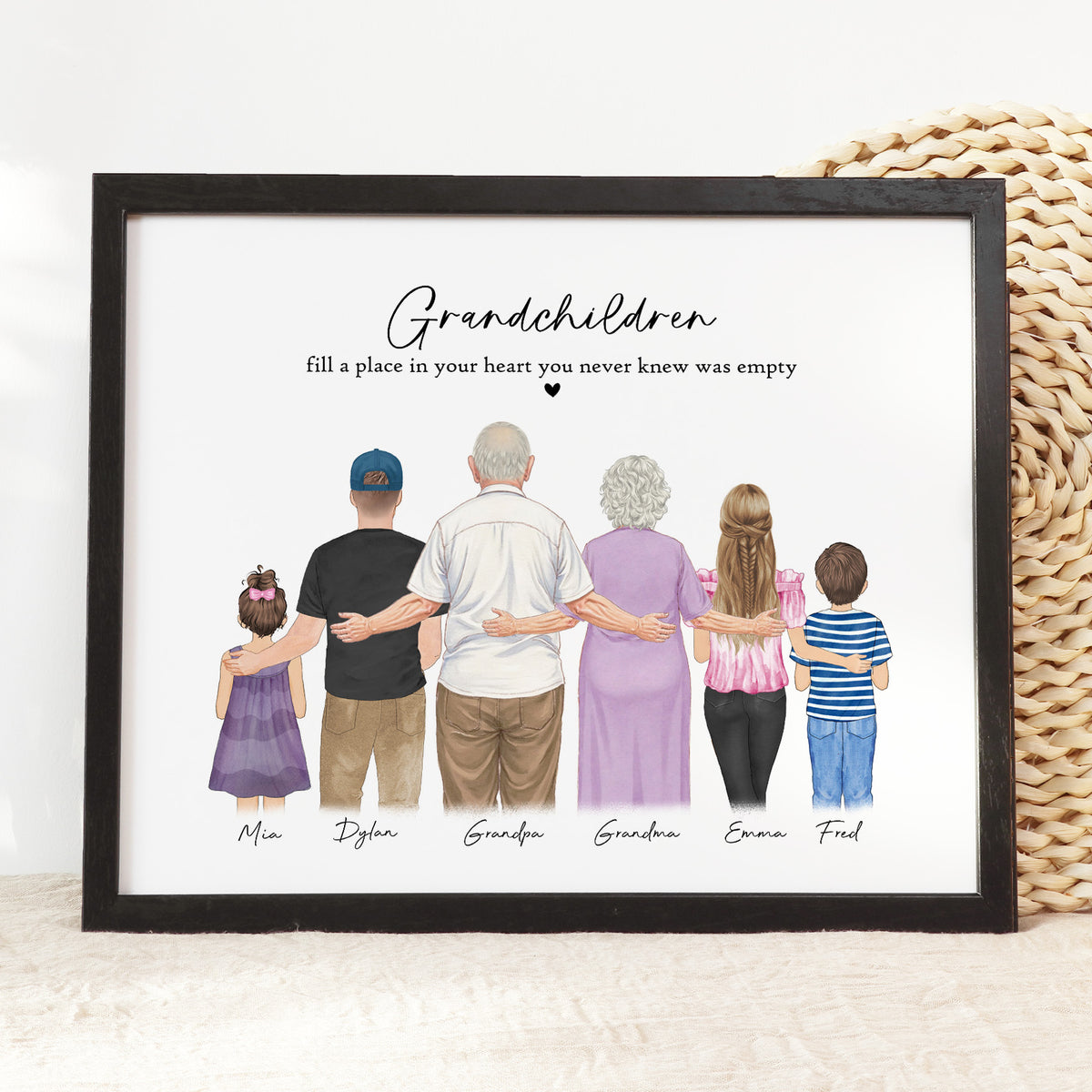 Personalized Grandparents & Grandkids Watercolor Portrait Gift