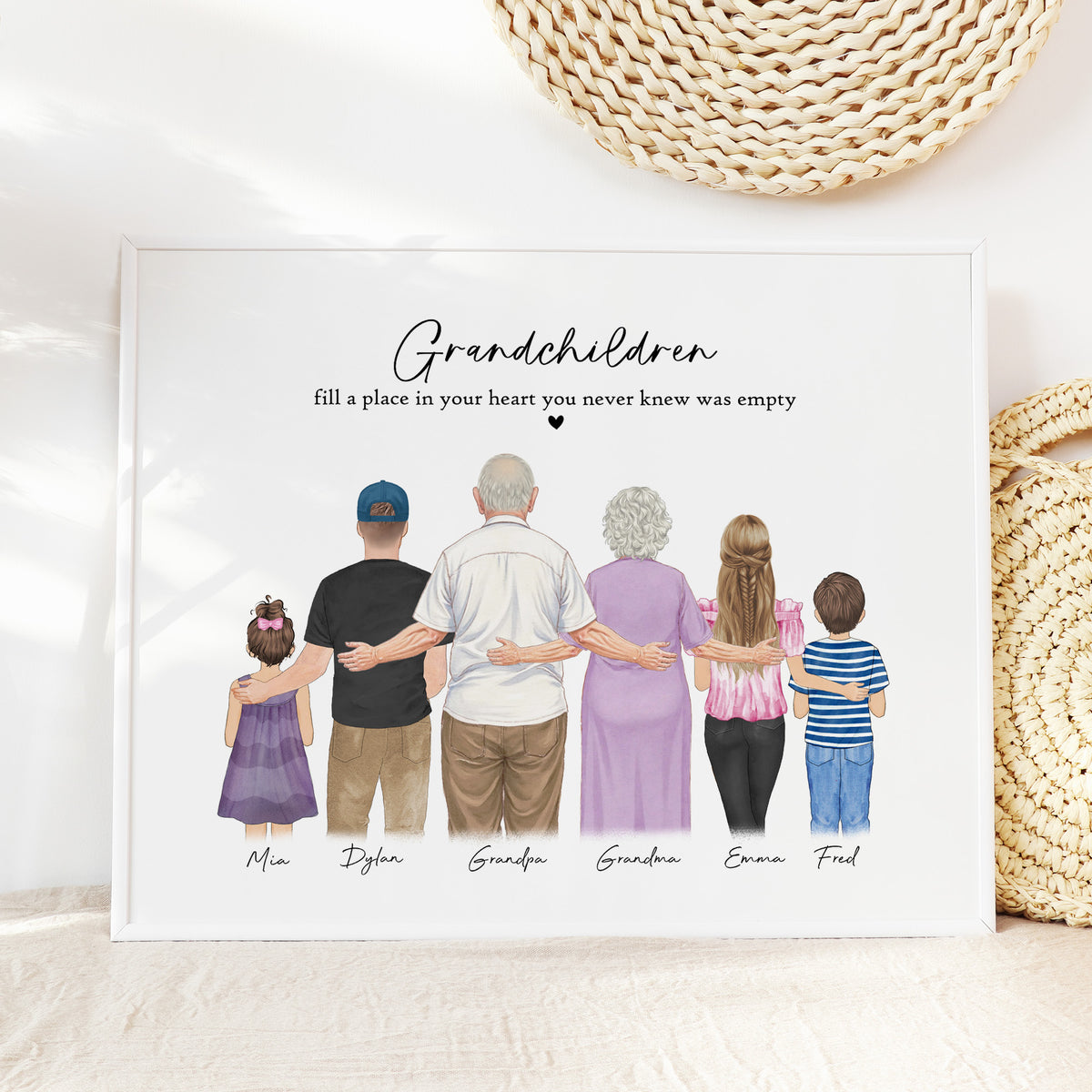 Personalized Grandparents & Grandkids Watercolor Portrait Gift