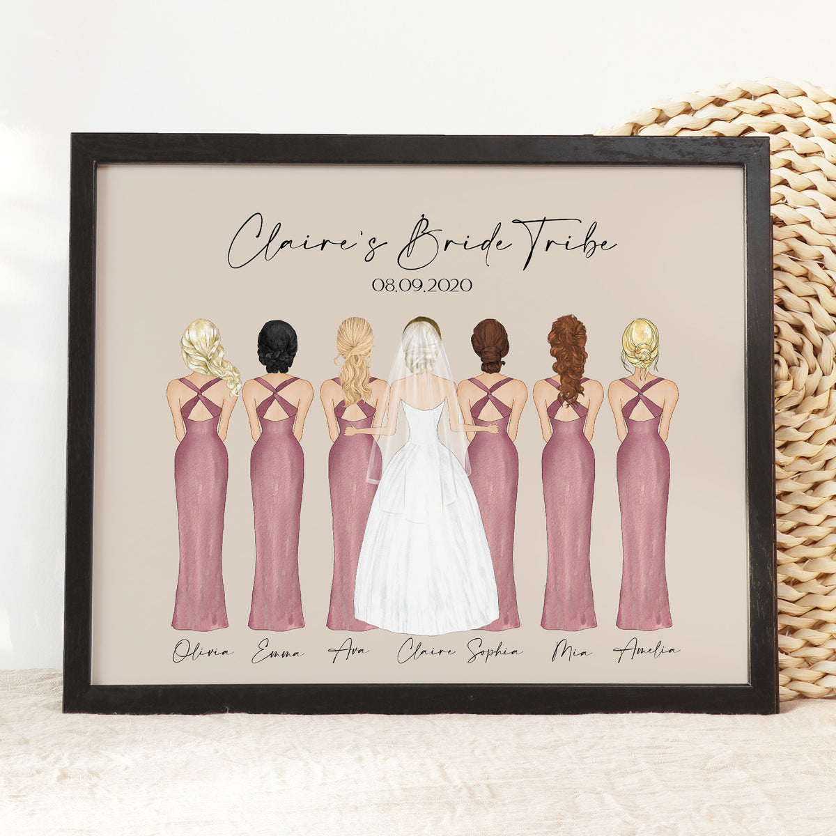 Custom Bride Tribe Portrait Gift for Bride | Personalized Bride & Bridesmaids Print
