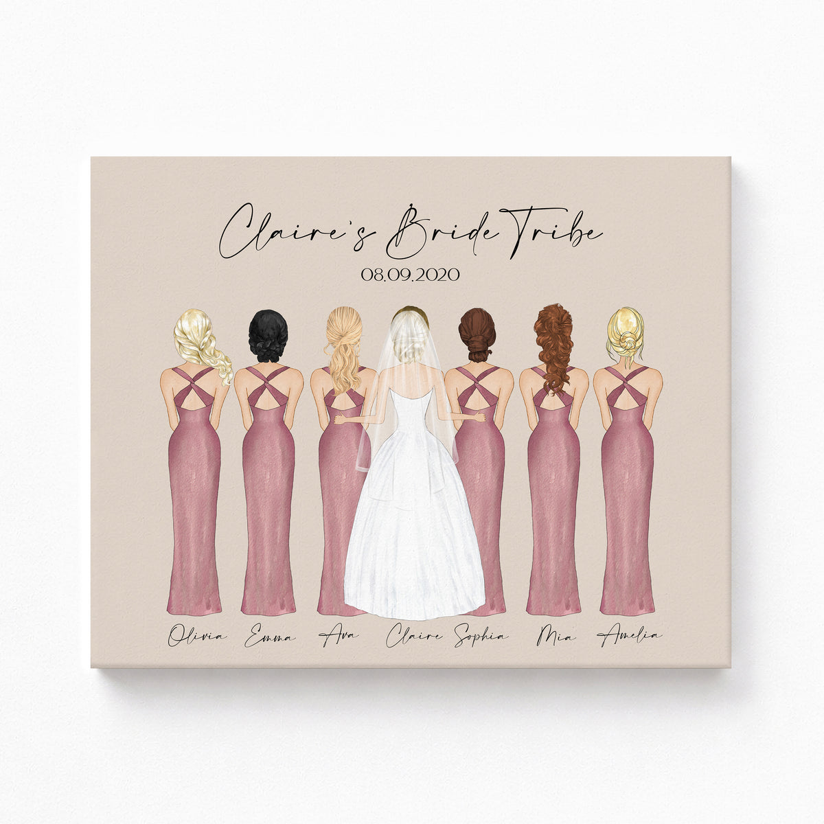 Custom Bride Tribe Portrait Gift for Bride | Personalized Bride & Bridesmaids Print