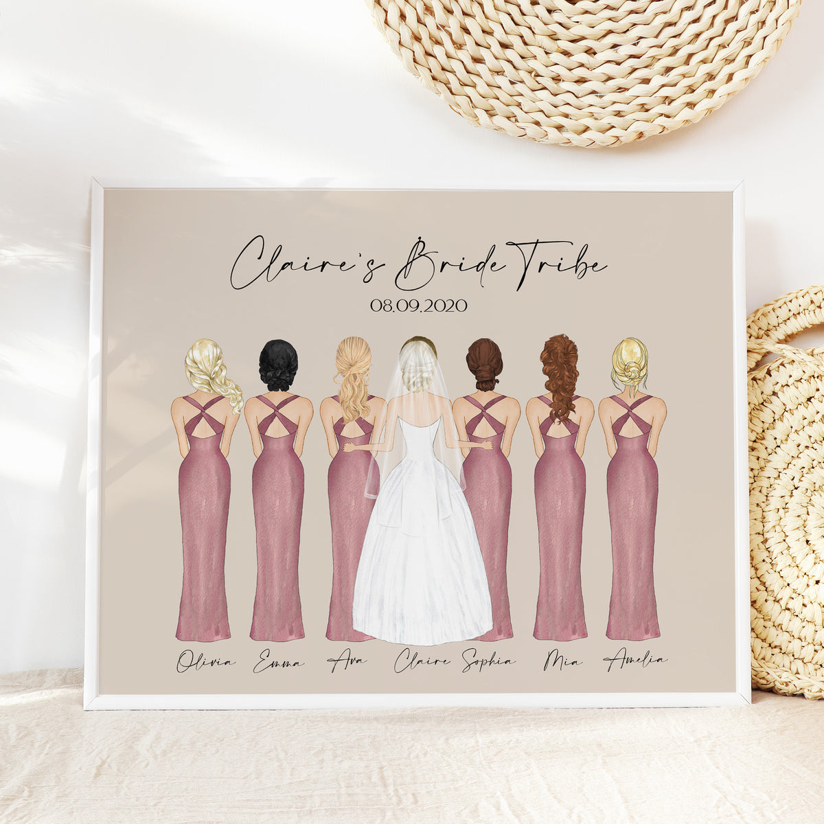 Custom Bride Tribe Portrait Gift for Bride | Personalized Bride & Bridesmaids Print