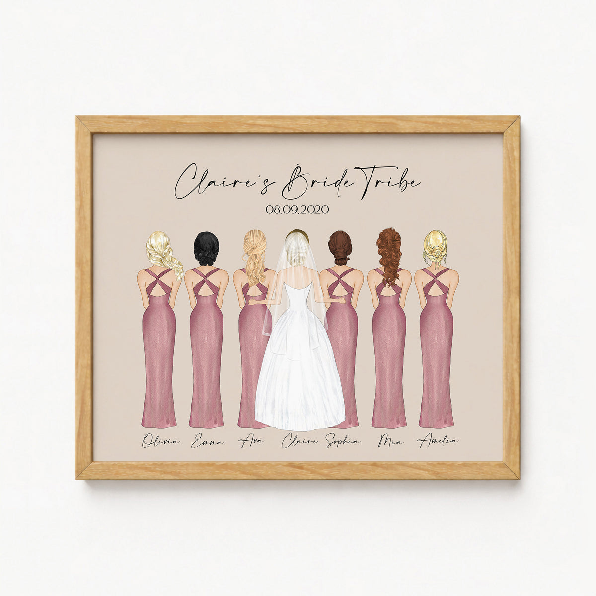 Custom Bride Tribe Portrait Gift for Bride | Personalized Bride & Bridesmaids Print