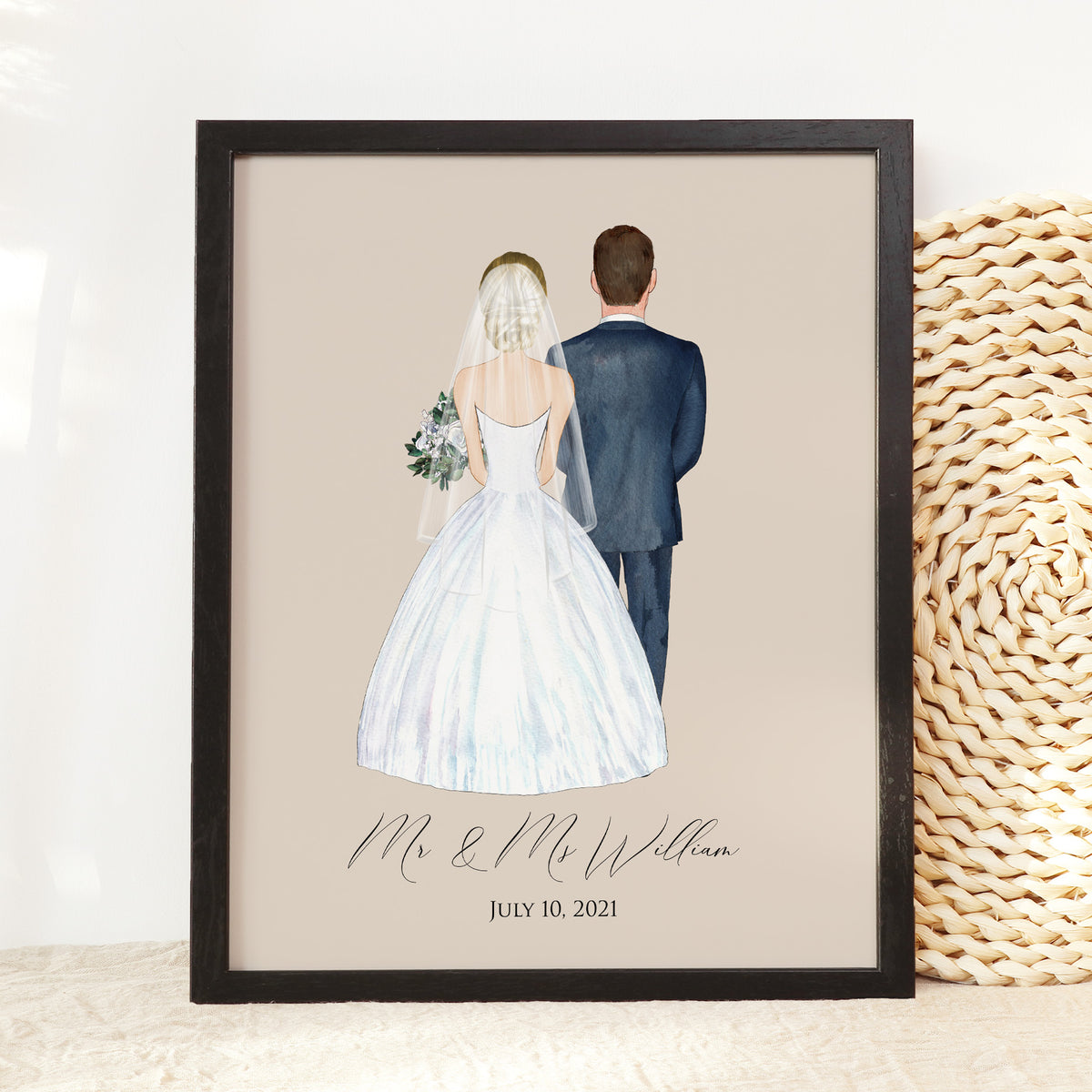 Custom Bride & Groom Wedding Portrait | Personalized Wedding Gift