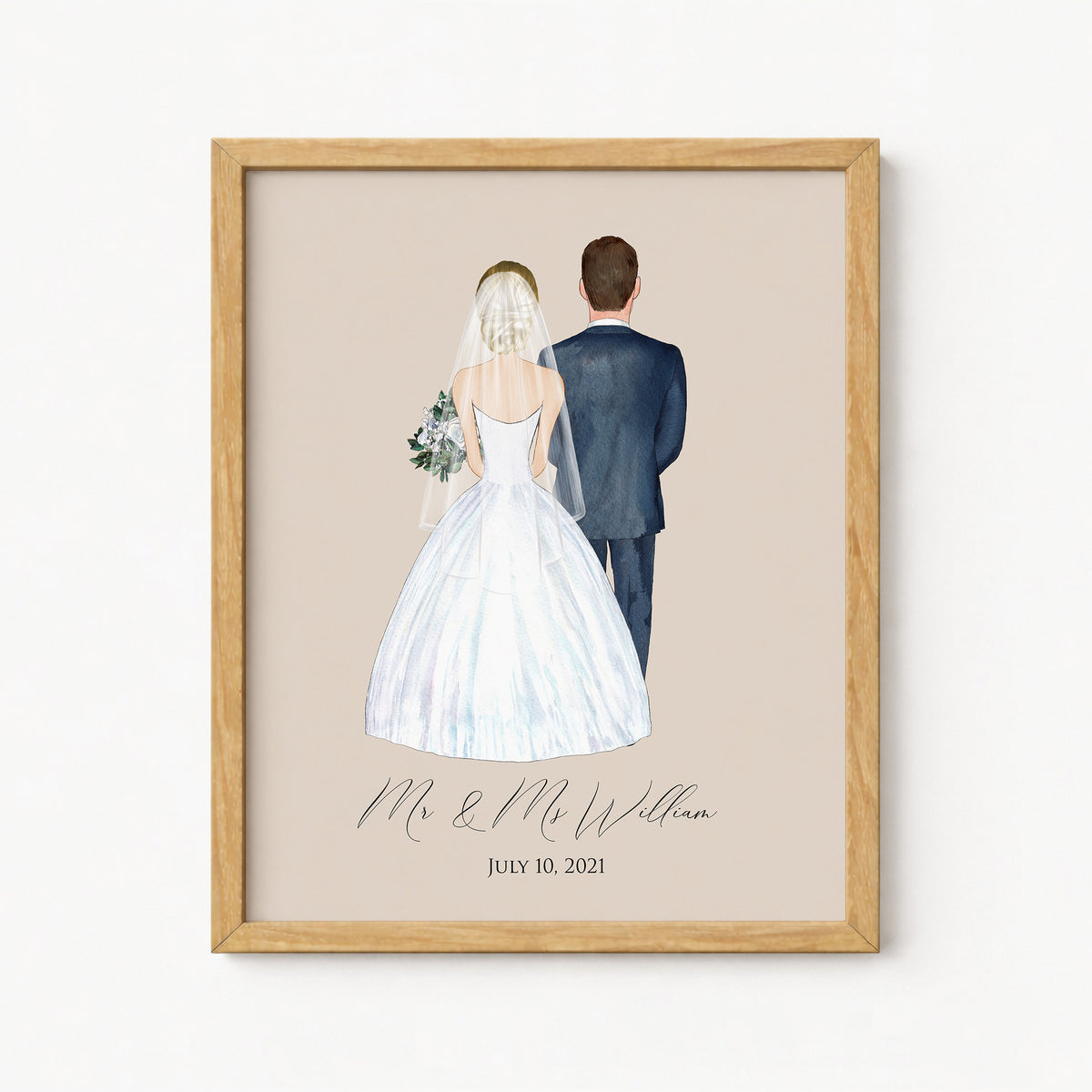 Custom Bride & Groom Wedding Portrait | Personalized Wedding Gift