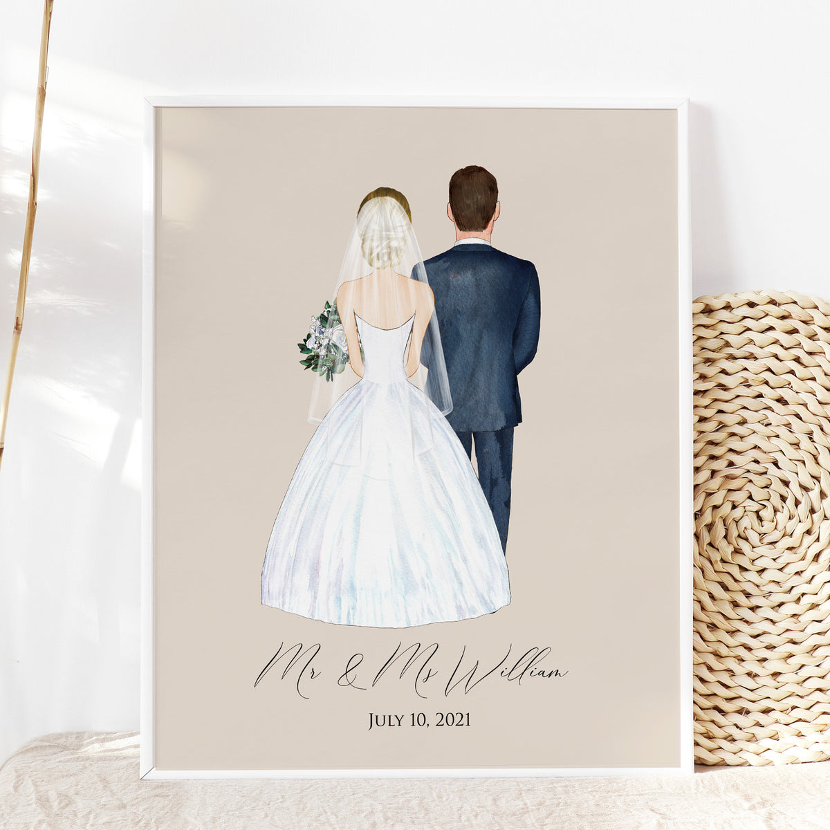 Custom Bride & Groom Wedding Portrait | Personalized Wedding Gift