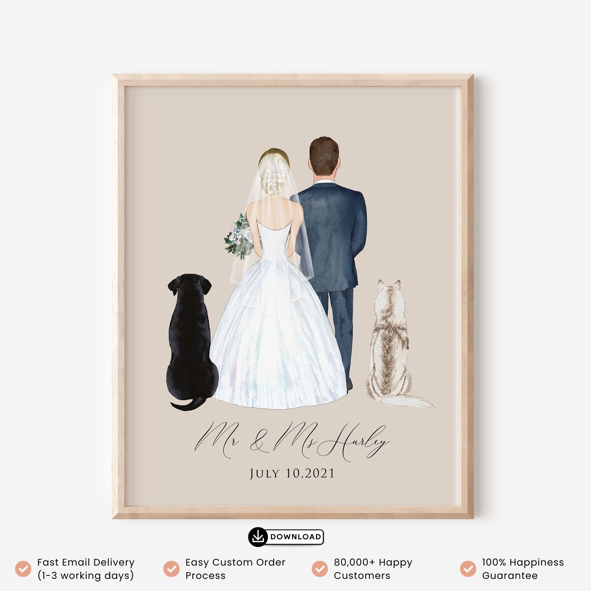 Custom Wedding Portrait Wall art with Pets