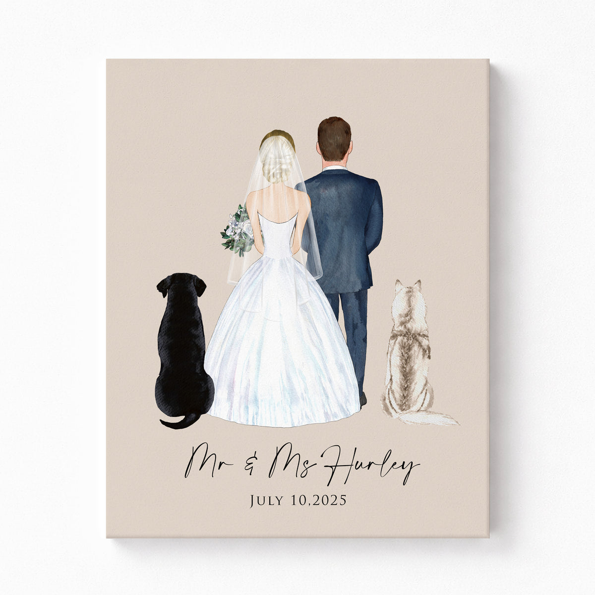 Custom Wedding Portrait with Pets | Unique Wedding Keepsake