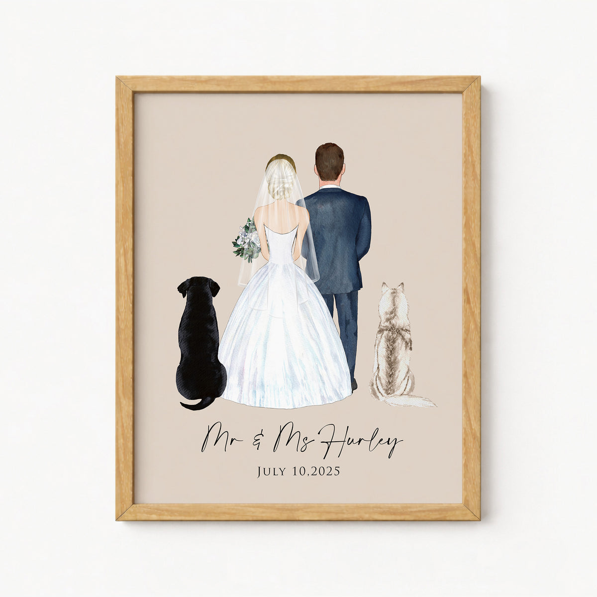 Custom Wedding Portrait with Pets | Unique Wedding Keepsake