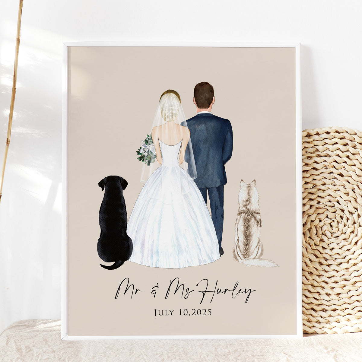 Custom Wedding Portrait with Pets | Unique Wedding Keepsake