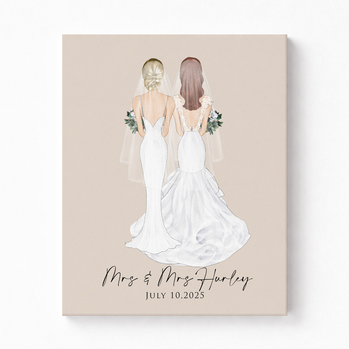 Mrs and Mrs Wedding Illustration | LGBTQ+ Wedding Gift
