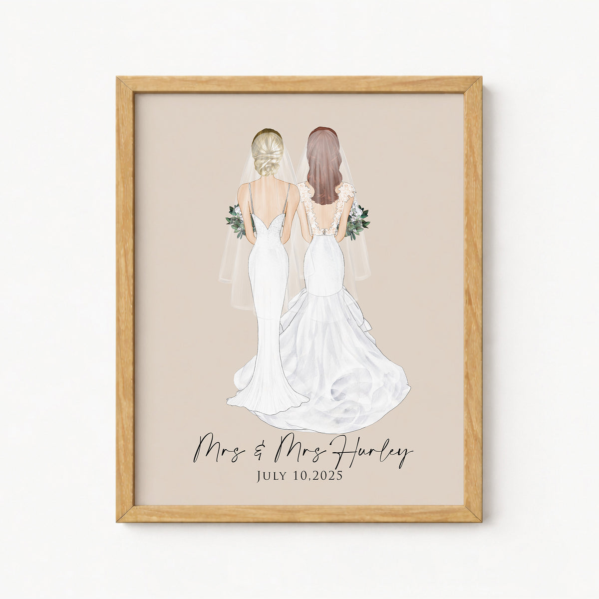 Mrs and Mrs Wedding Illustration | LGBTQ+ Wedding Gift