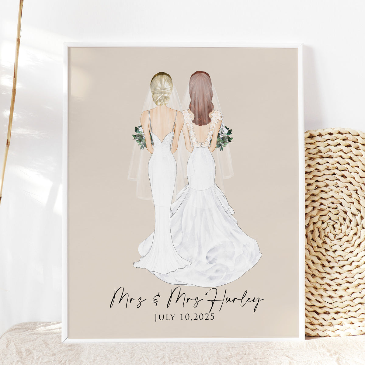 Mrs and Mrs Wedding Illustration | LGBTQ+ Wedding Gift