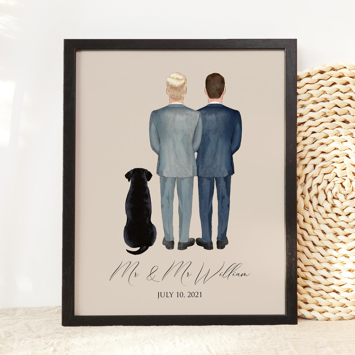 Mr and Mr Wedding Portrait | Custom Gay Couple Keepsake