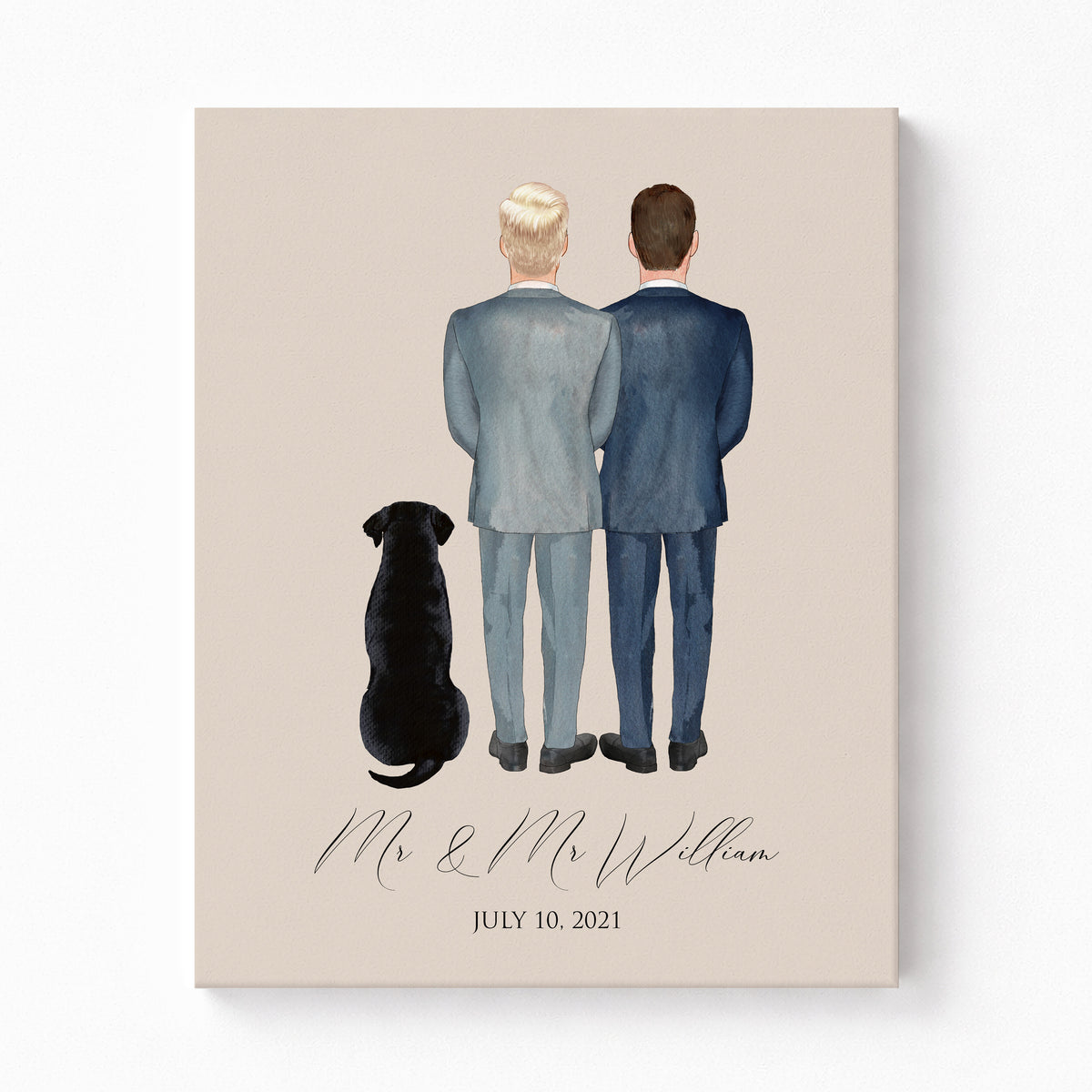 Mr and Mr Wedding Portrait | Custom Gay Couple Keepsake
