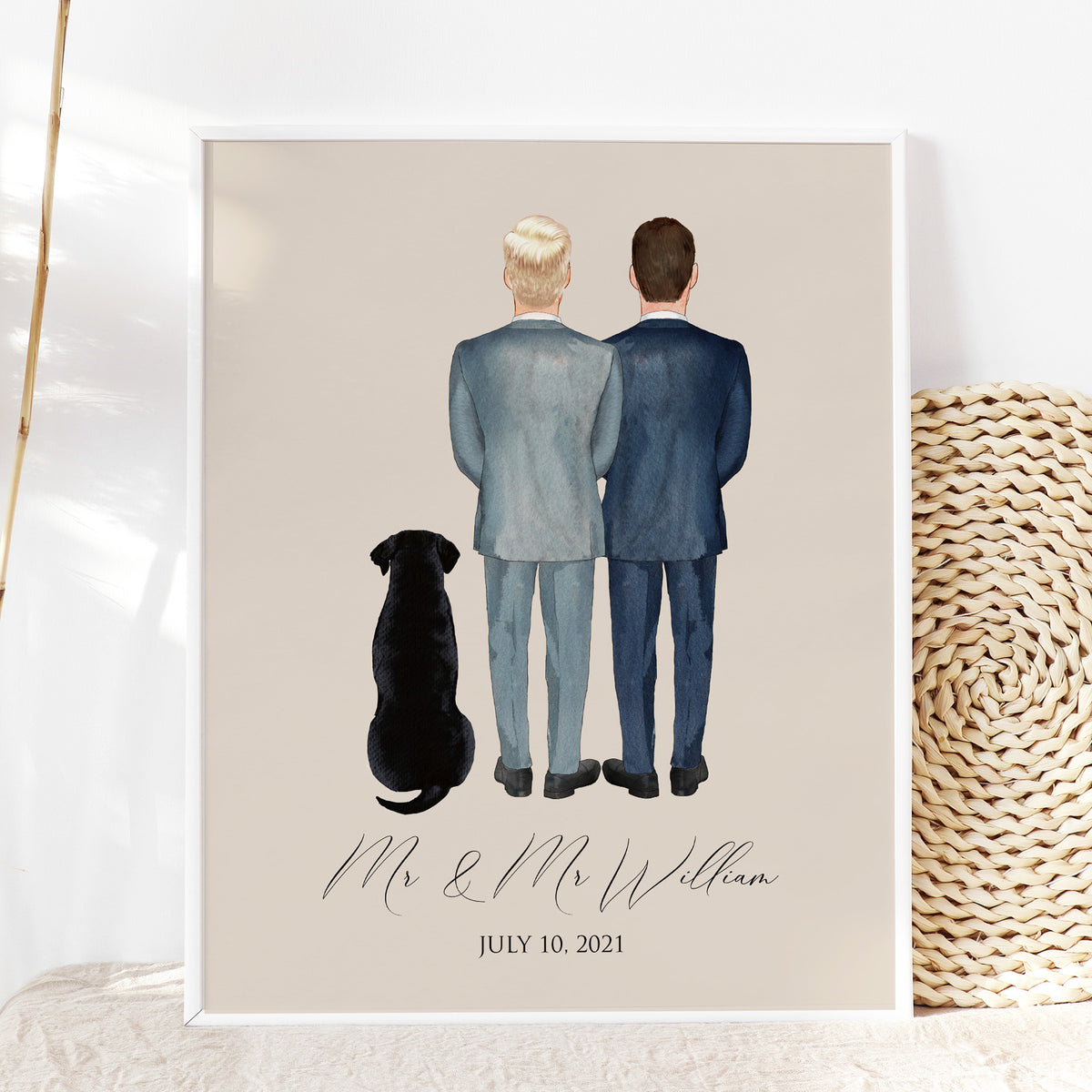 Mr and Mr Wedding Portrait | Custom Gay Couple Keepsake