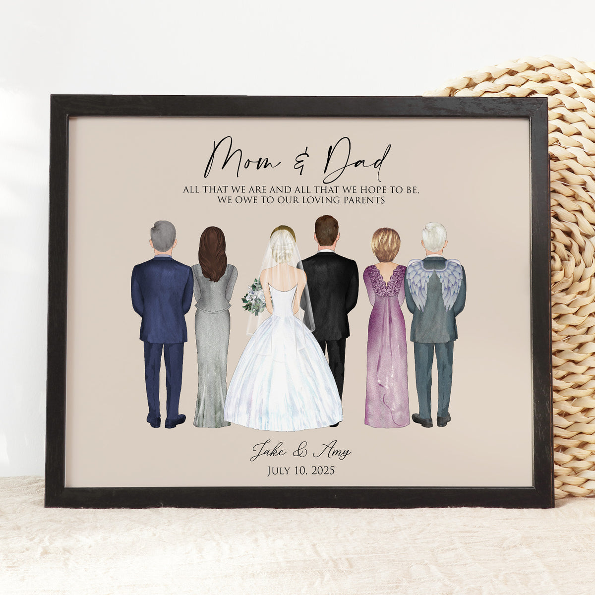 Custom Wedding Portrait with Parents | Bride Groom Family Gift