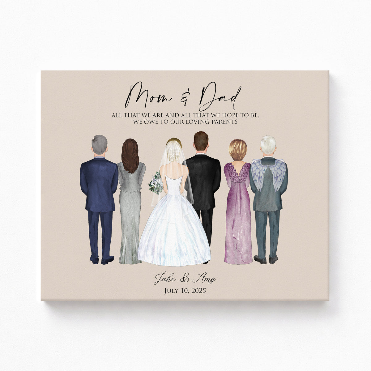 Custom Wedding Portrait with Parents | Bride Groom Family Gift