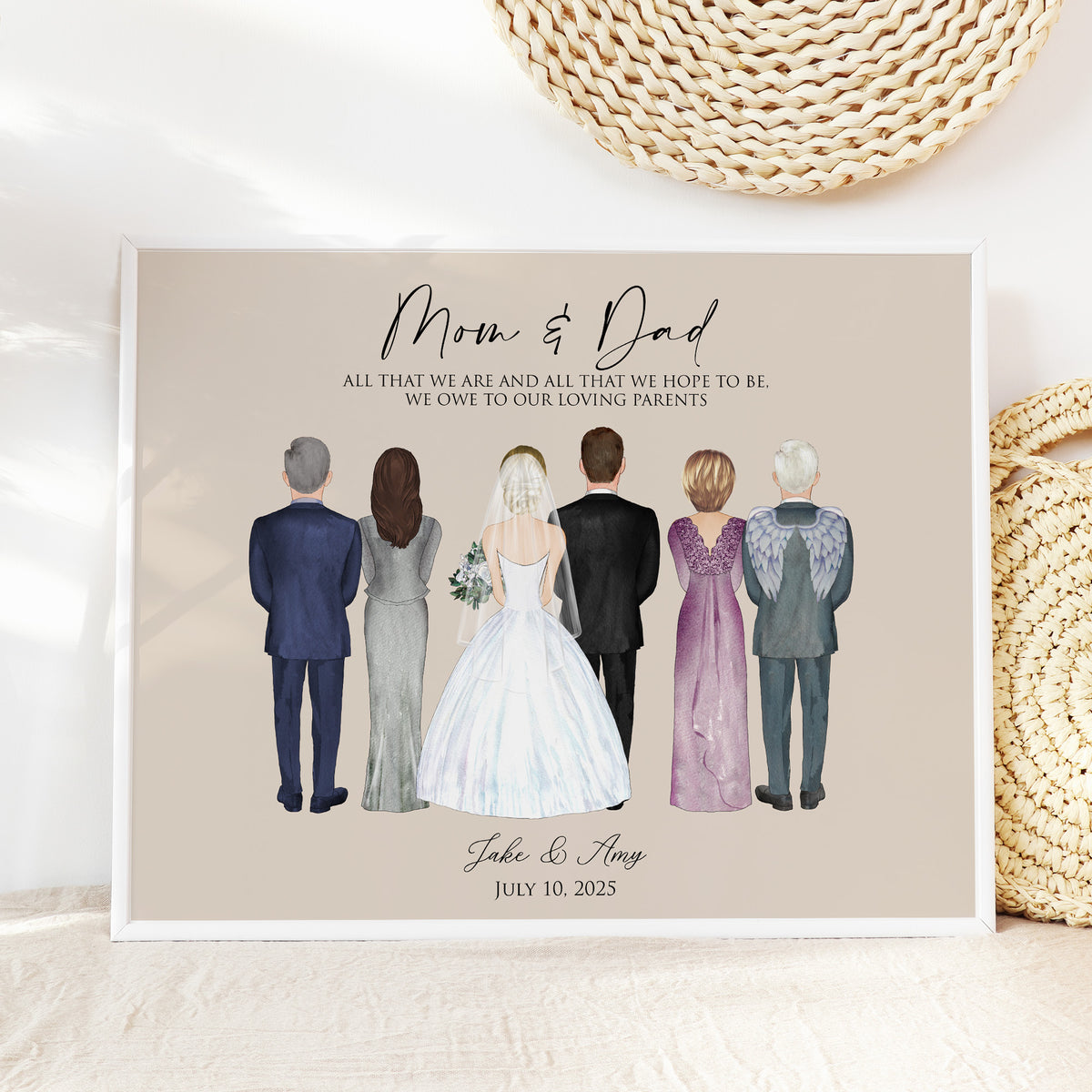 Custom Wedding Portrait with Parents | Bride Groom Family Gift