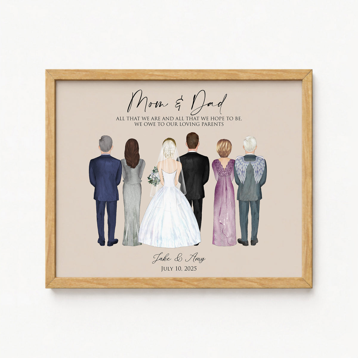 Custom Wedding Portrait with Parents | Bride Groom Family Gift