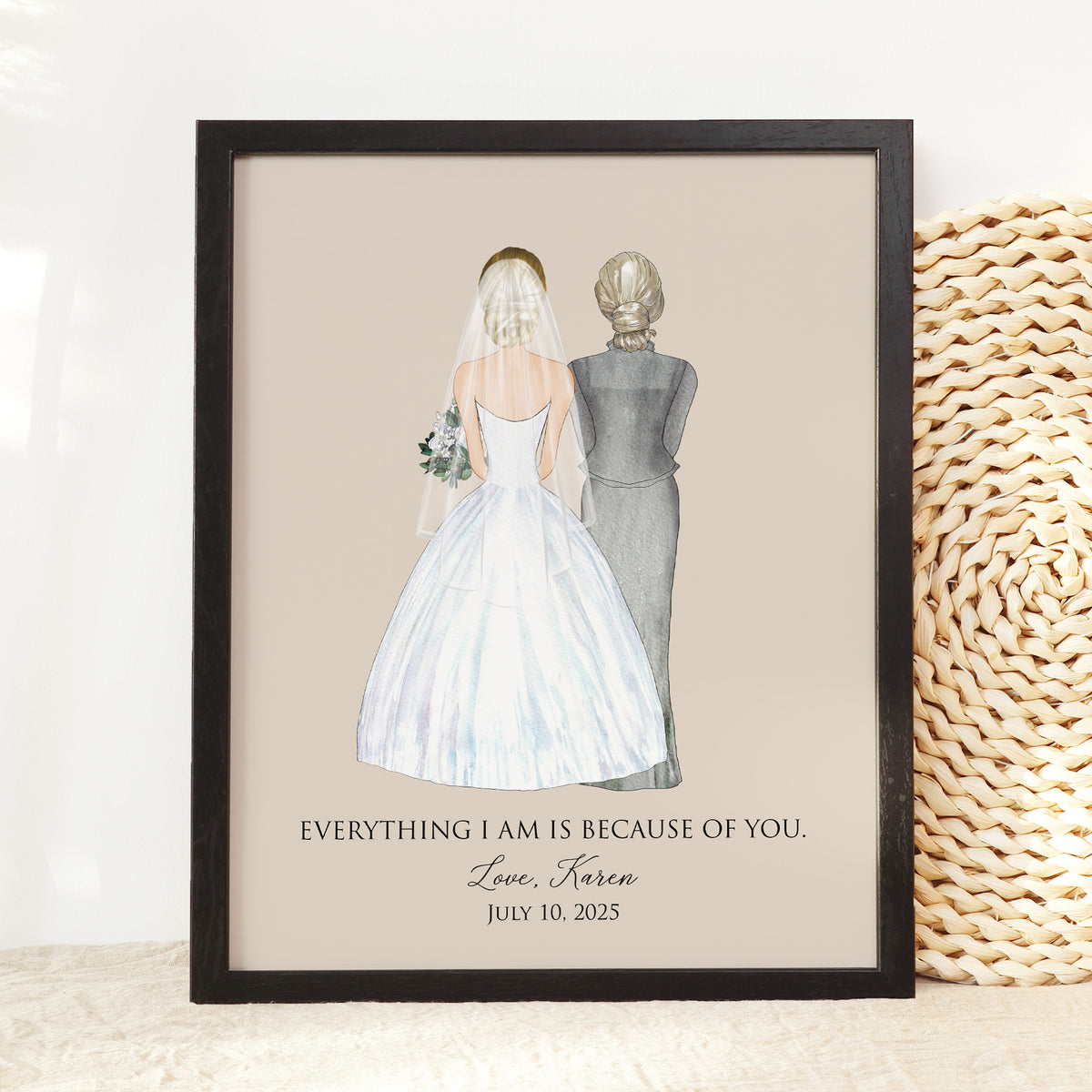Custom Bride & Mother of Bride Portrait | Wedding Day Gift for Mom