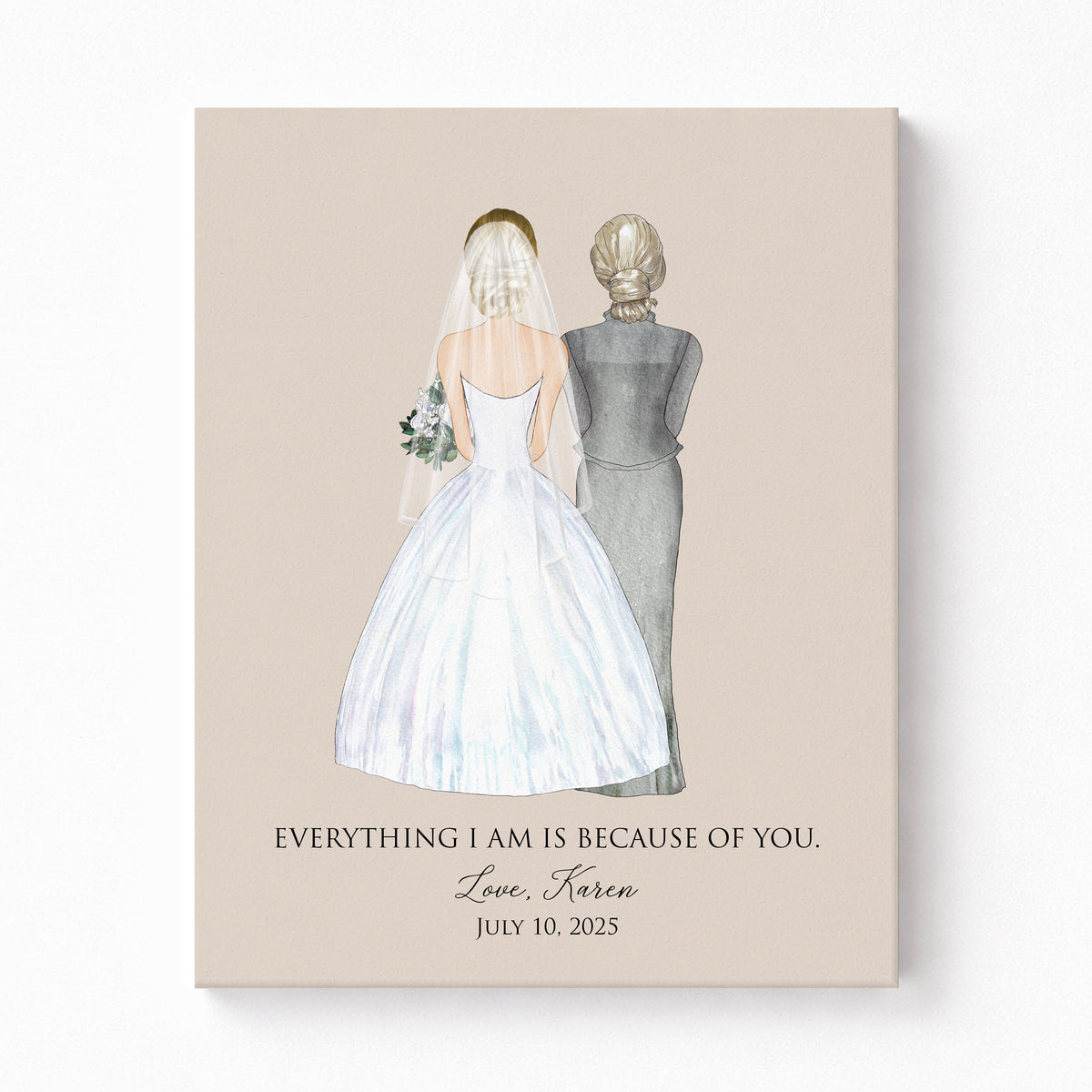 Custom Bride & Mother of Bride Portrait | Wedding Day Gift for Mom