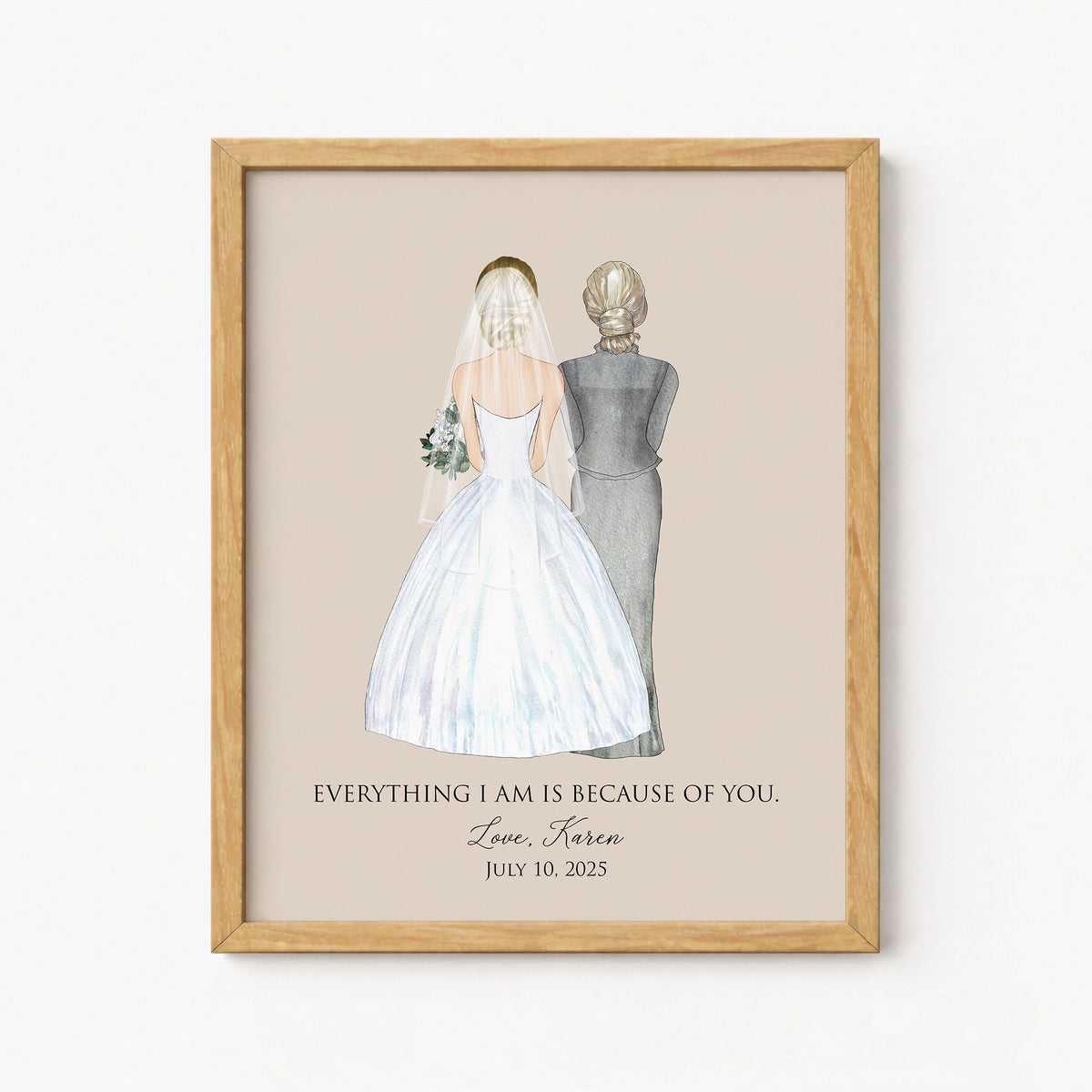 Custom Bride & Mother of Bride Portrait | Wedding Day Gift for Mom