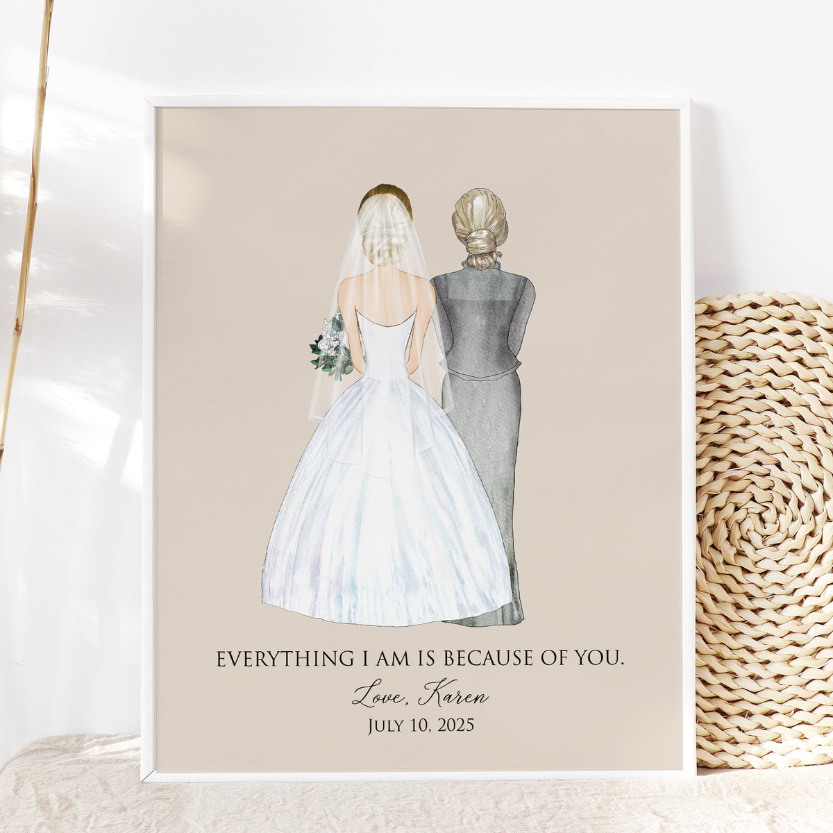 Custom Bride & Mother of Bride Portrait | Wedding Day Gift for Mom