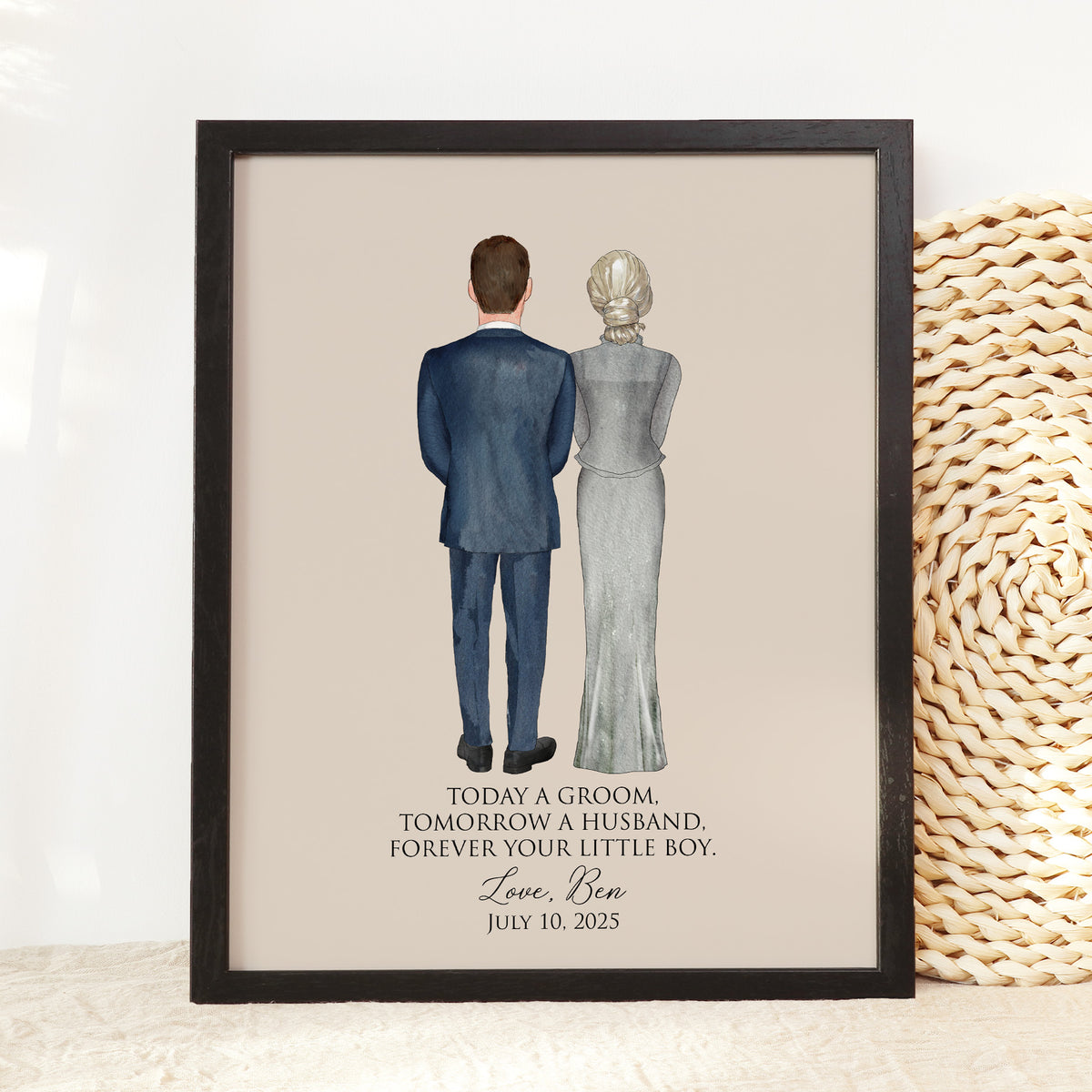 Custom Groom & Mother of Groom Portrait | Wedding Day Mom Gift