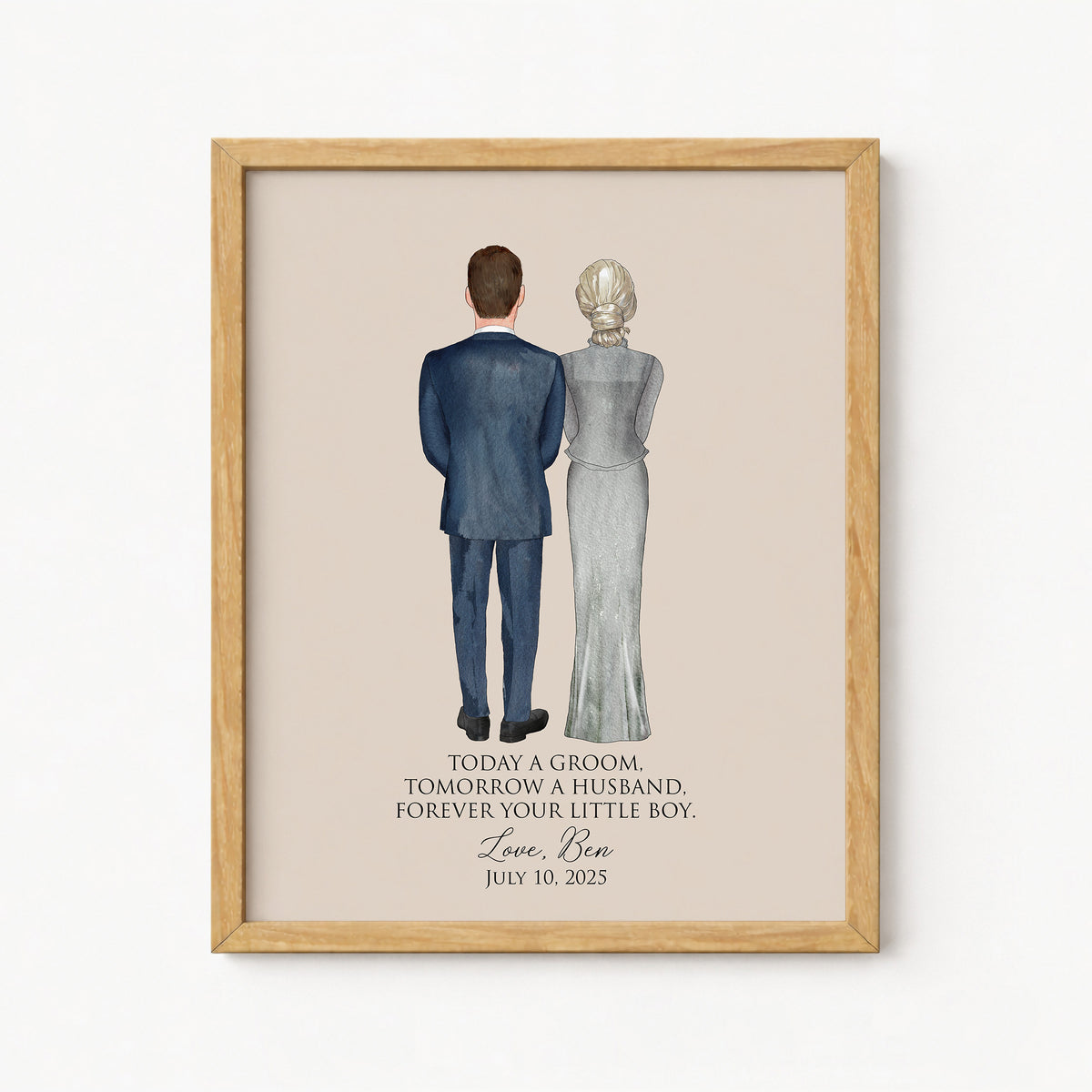 Custom Groom & Mother of Groom Portrait | Wedding Day Mom Gift
