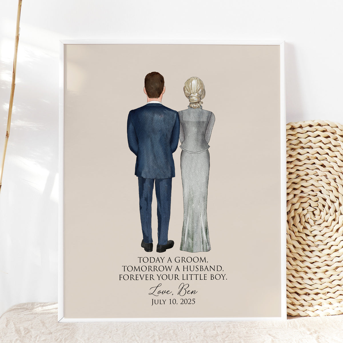 Custom Groom & Mother of Groom Portrait | Wedding Day Mom Gift