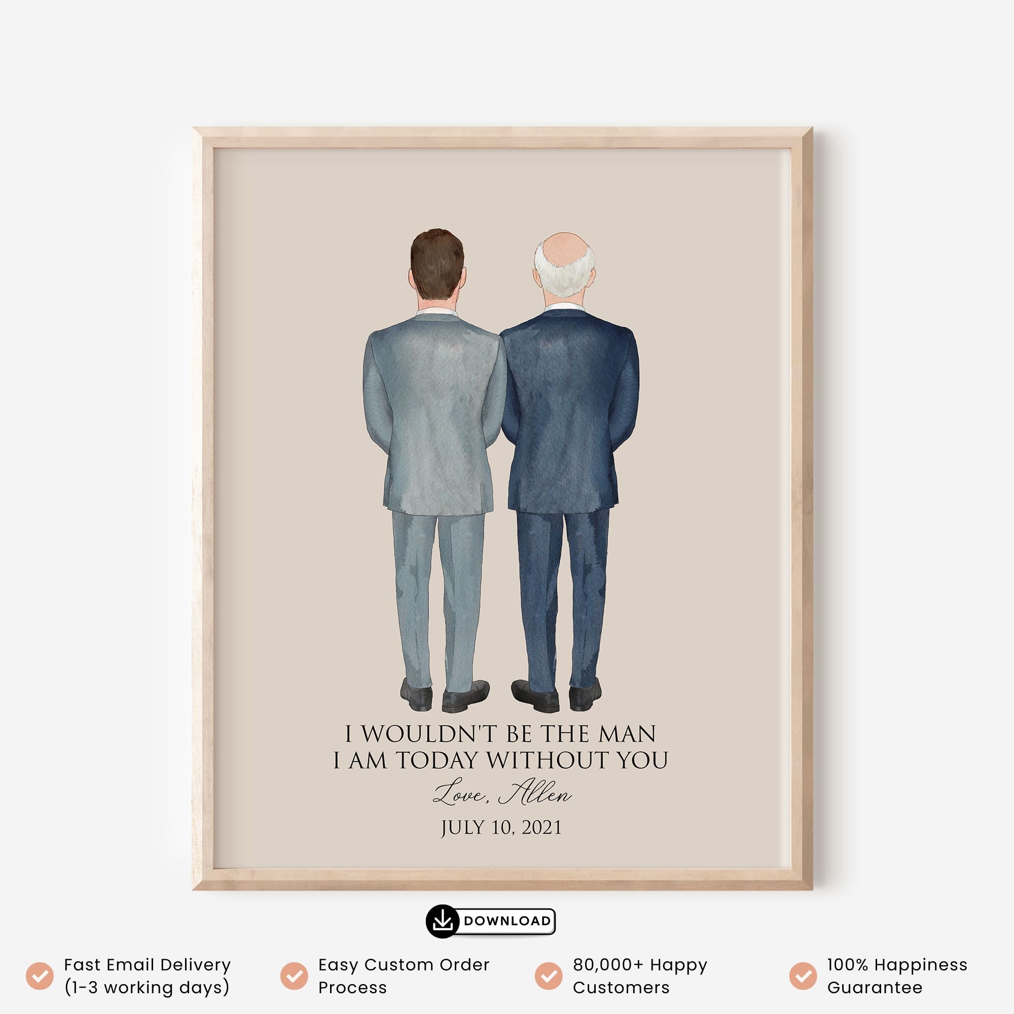 Groom and Father Custom Wedding Drawing Wall Art