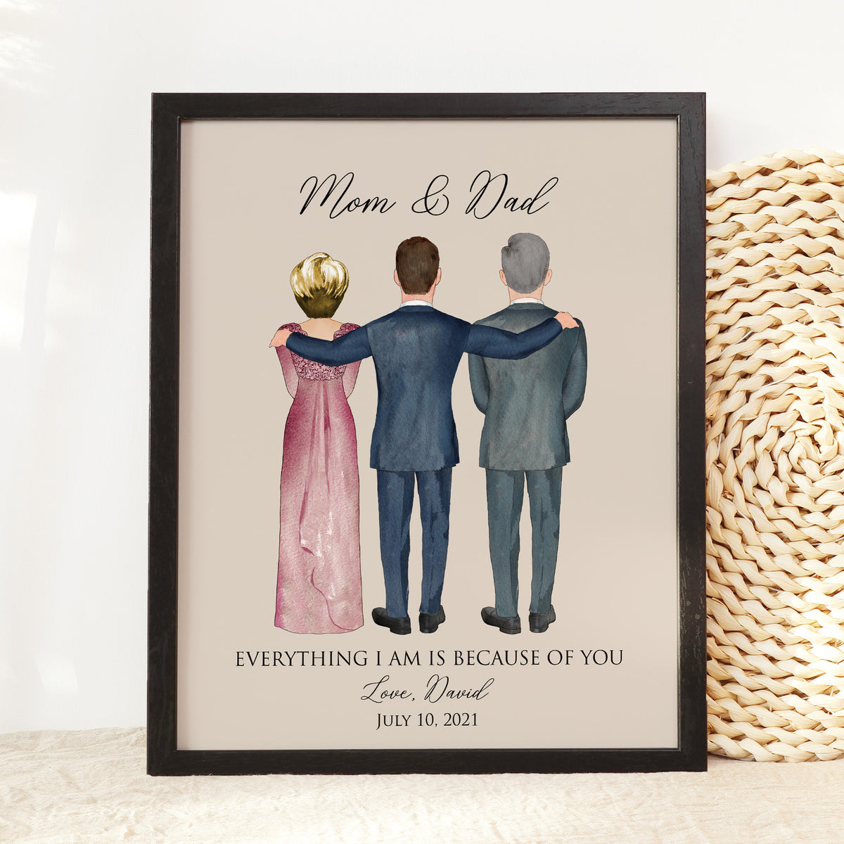 Custom Groom & Parents Wedding Portrait | Gift for Groom's Family
