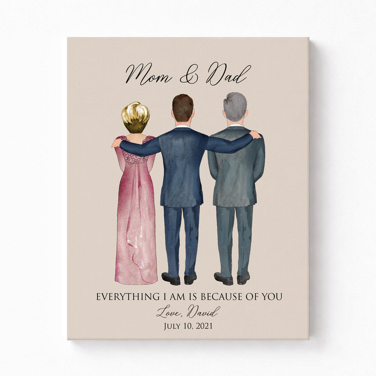 Custom Groom & Parents Wedding Portrait | Gift for Groom's Family