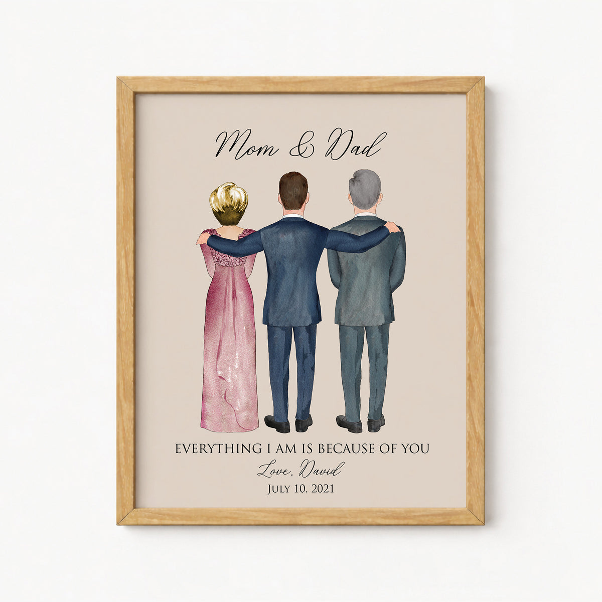 Custom Groom & Parents Wedding Portrait | Gift for Groom's Family