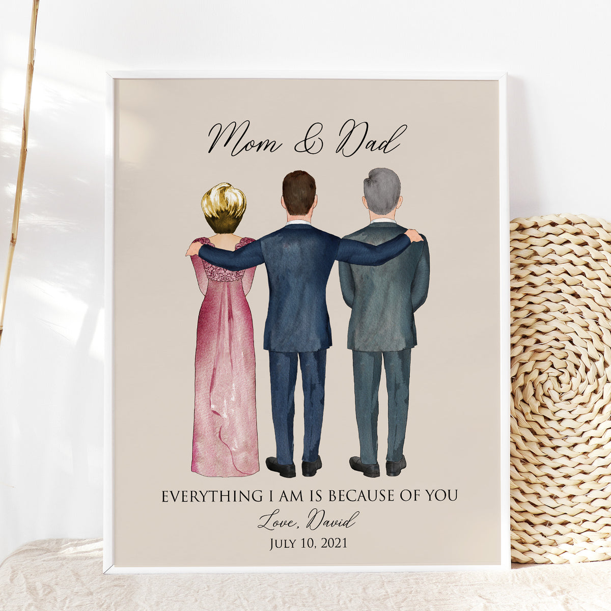 Custom Groom & Parents Wedding Portrait | Gift for Groom's Family