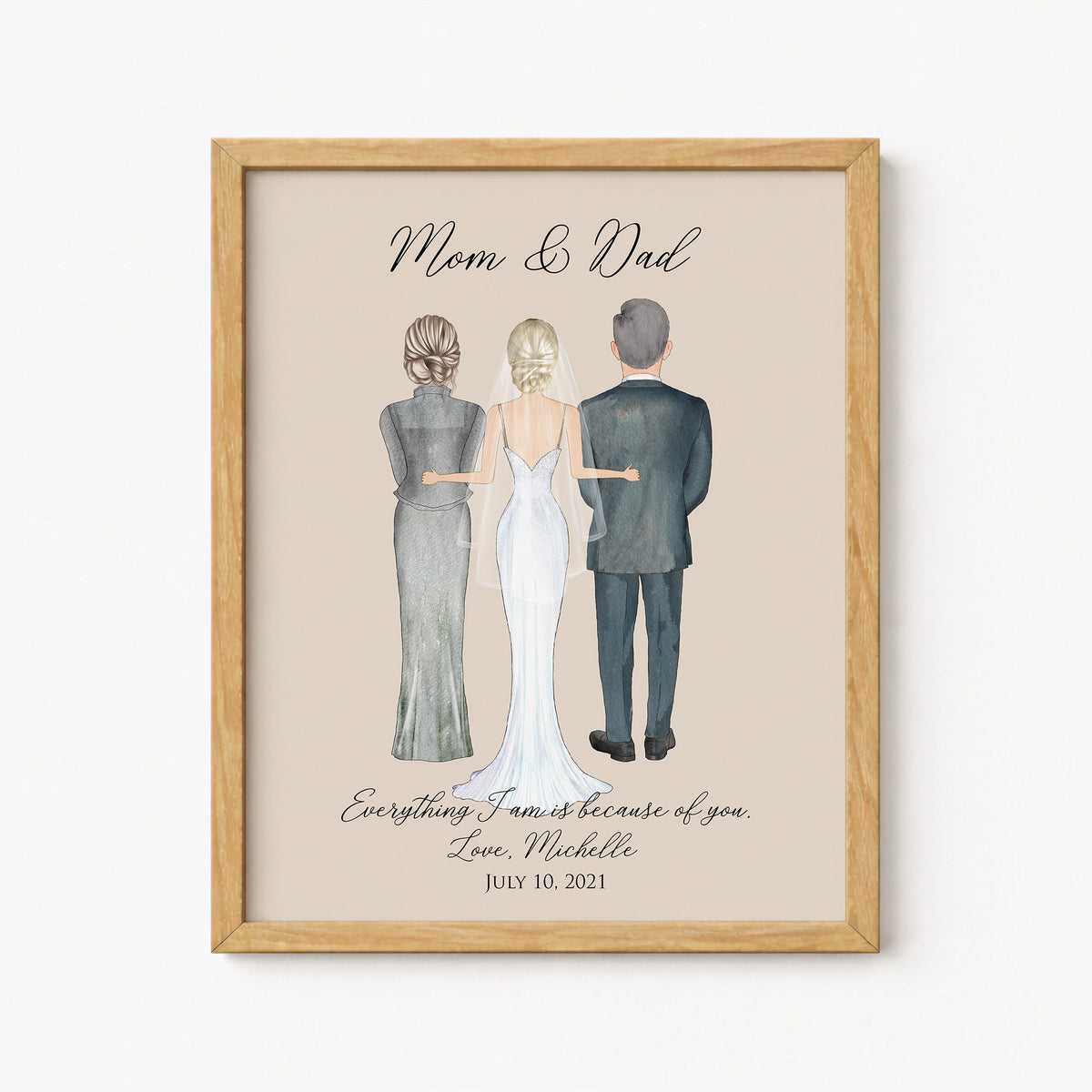 Custom Bride & Parents Wedding Portrait | Gift for Bride's Family