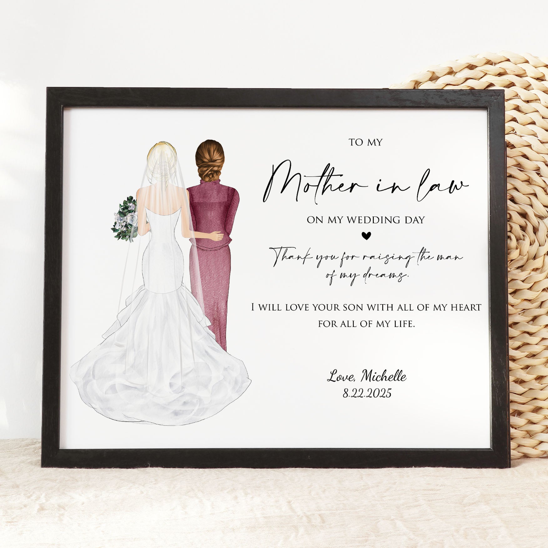 Mother in Law Wedding Wall Art Gift from Bride on Wedding day