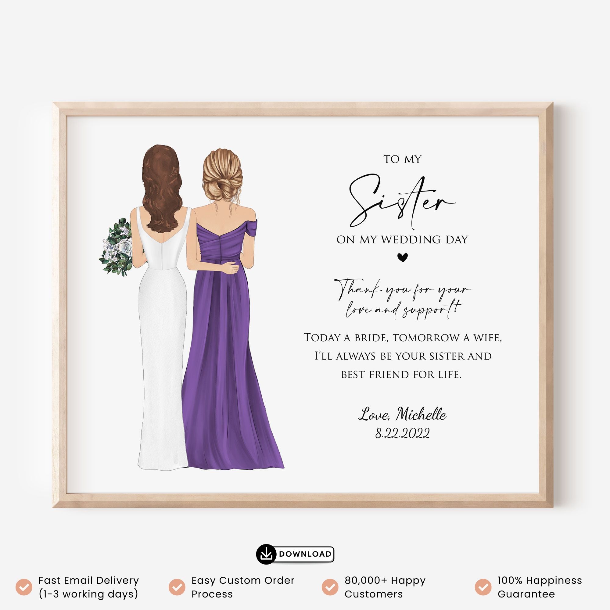 Sister of Bride Wedding Wall Art Gift from Bride on Wedding day