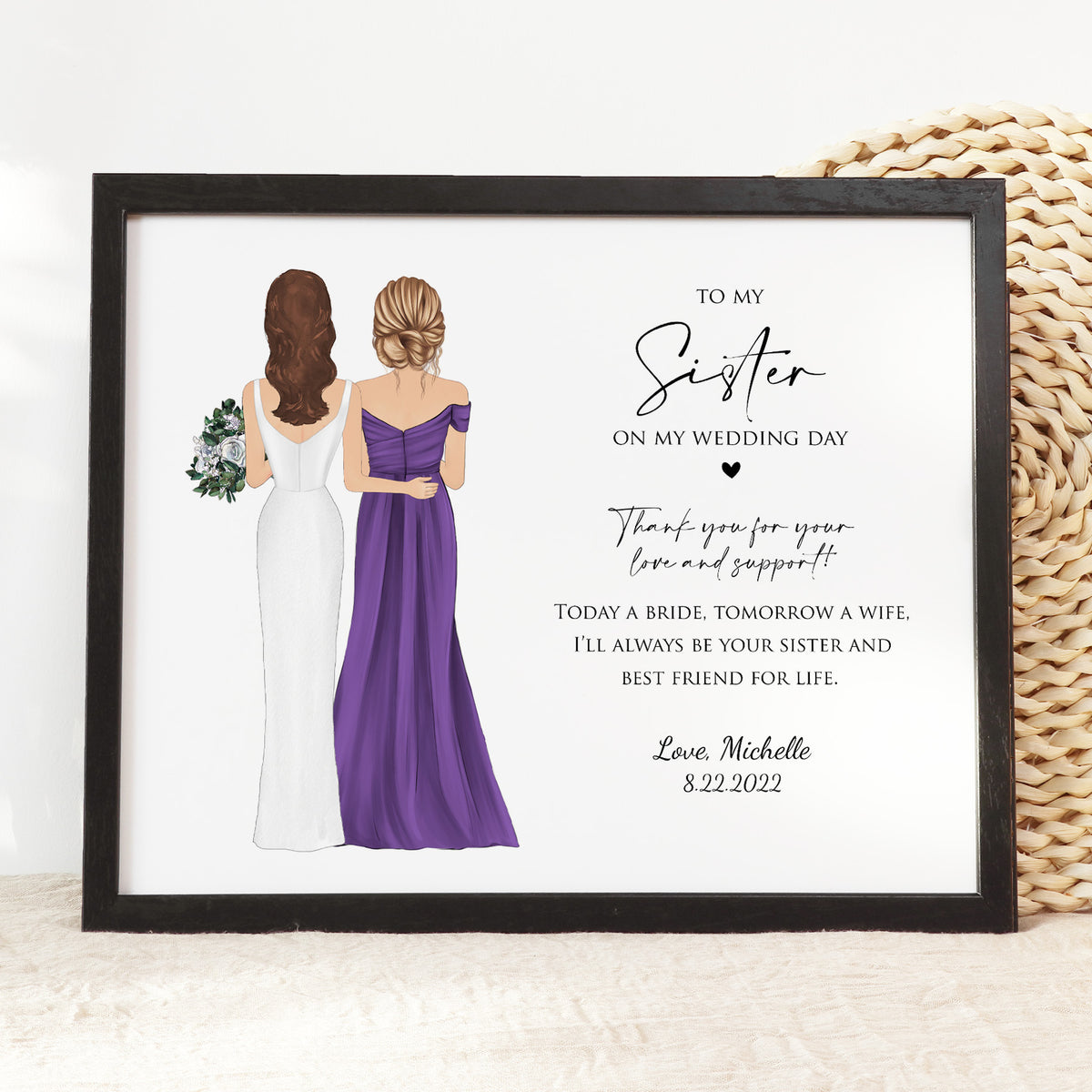 Custom Sister of Bride Portrait | Wedding Day Gift from Bride
